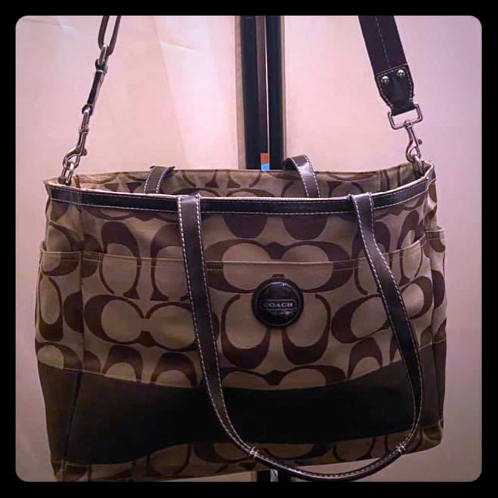 Coach Diaper Bag Tan and Dark Brown